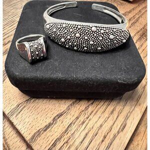 Michael Dawkins 925 D S "Starry Night" Hinged Bracelet 7 in & Ring 7 Excellent